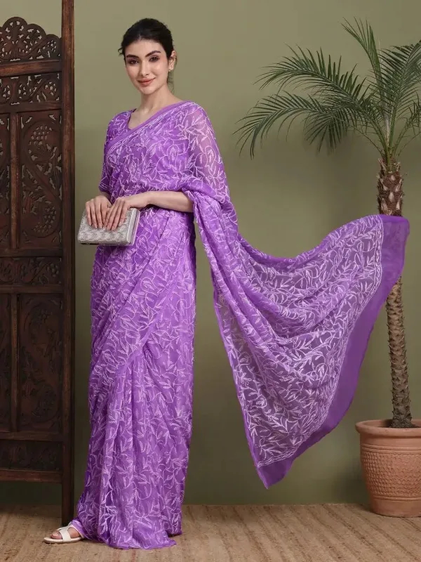 Exclusive_Tepchi_Hand_Made_Chikankari_Saree_Dark_Purple_Female_Adults