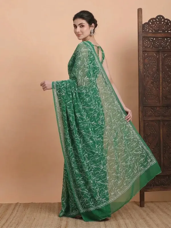 Exclusive_Tepchi_Hand_Made_Chikankari_Saree_Bottle_Green_Female_Adults