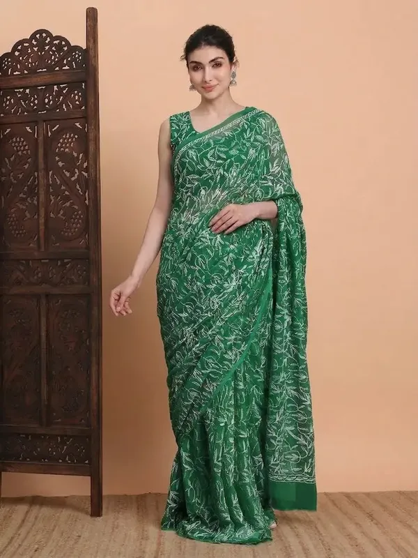 Exclusive_Tepchi_Hand_Made_Chikankari_Saree_Bottle_Green_Female_Adults