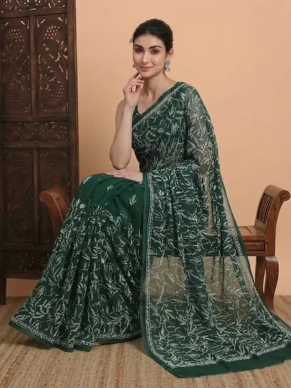 Exclusive_Tepchi_Hand_Made_Chikankari_Saree_Bottle_Green_Female_Adults