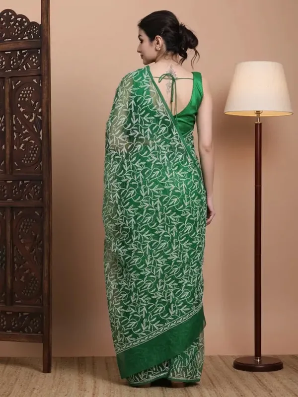Exclusive_Tepchi_Hand_Made_Chikankari_Saree_Bottle_Green_Female_Adults