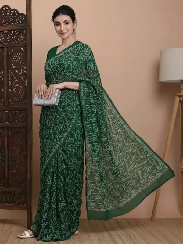 Exclusive_Tepchi_Hand_Made_Chikankari_Saree_Bottle_Green_Female_Adults