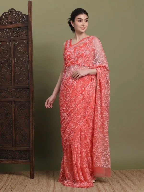 Exclusive_Tepchi_Hand_Made_Chikankari_Saree_Peach_Female_Adults
