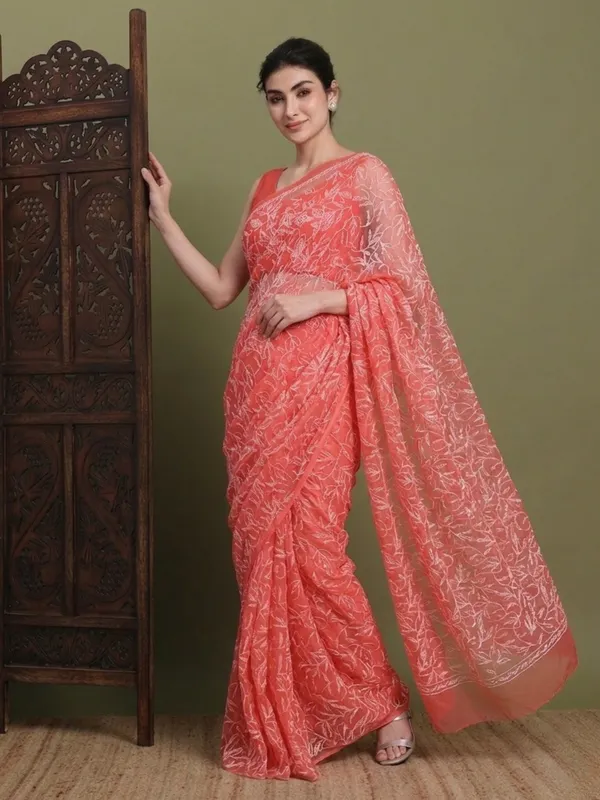 Exclusive_Tepchi_Hand_Made_Chikankari_Saree_Peach_Female_Adults