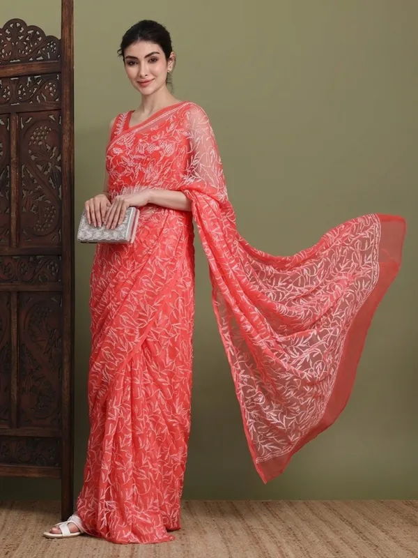 Exclusive_Tepchi_Hand_Made_Chikankari_Saree_Peach_Female_Adults