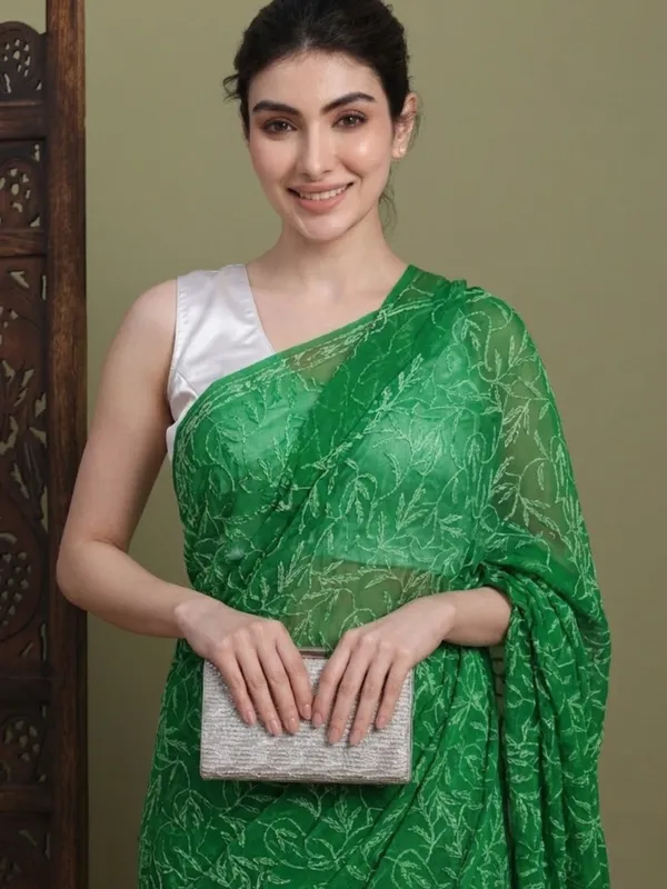 Exclusive_Tepchi_Hand_Made_Chikankari_Saree_Parrot_Green_Female_Adults