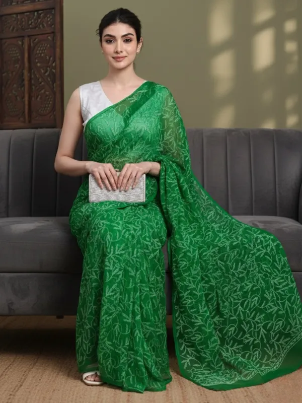 Exclusive_Tepchi_Hand_Made_Chikankari_Saree_Parrot_Green_Female_Adults
