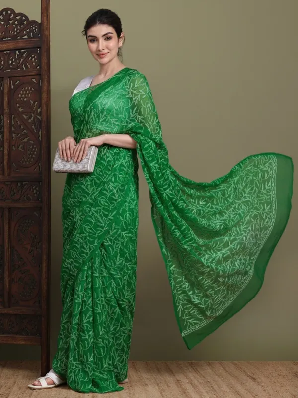 Exclusive_Tepchi_Hand_Made_Chikankari_Saree_Parrot_Green_Female_Adults
