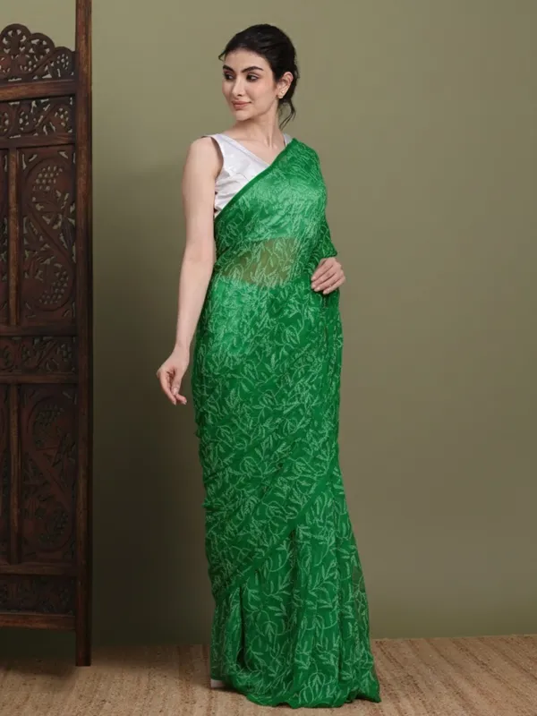 Exclusive_Tepchi_Hand_Made_Chikankari_Saree_Parrot_Green_Female_Adults