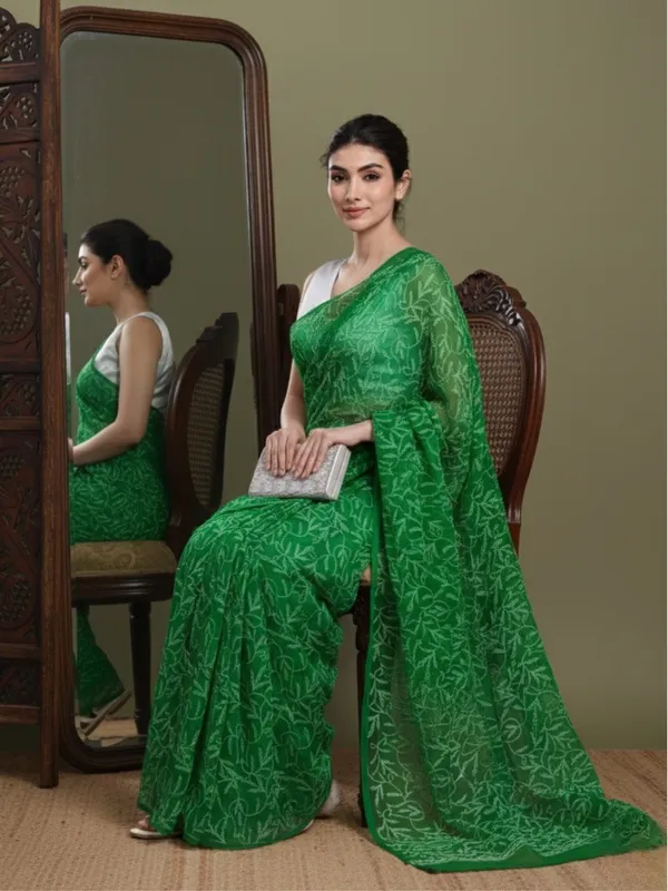 Exclusive_Tepchi_Hand_Made_Chikankari_Saree_Parrot_Green_Female_Adults