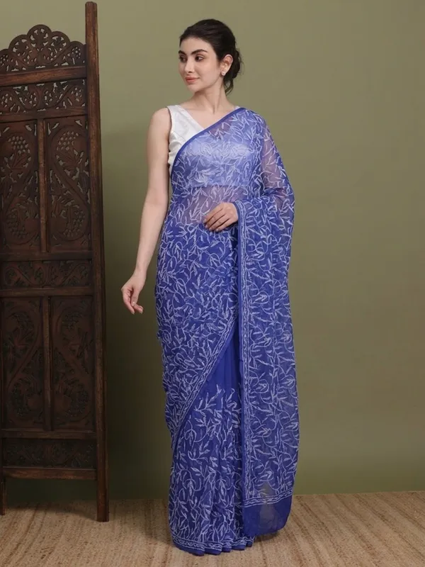 Exclusive_Tepchi_Hand_Made_Chikankari_Saree_Royal_Blue_Female_Adults