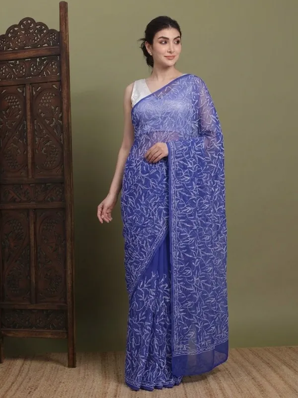 Exclusive_Tepchi_Hand_Made_Chikankari_Saree_Royal_Blue_Female_Adults