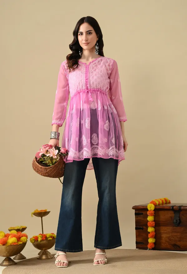Short_Chikankari_Gown_For_Womens_Baby_Pink
