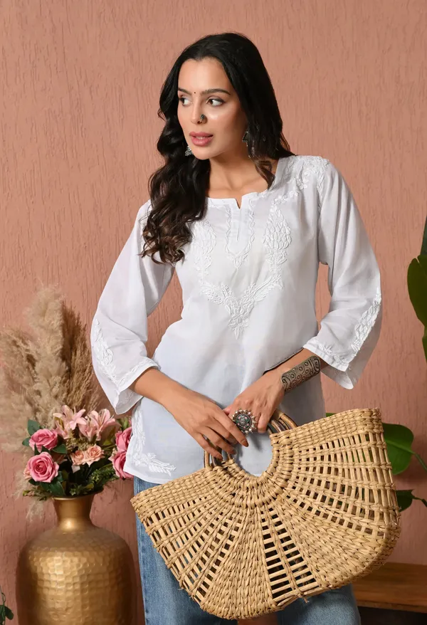 Women_Hand_Embroidered_Lucknowi_Chikankari_Cotton_Straight_Short_Top_White_Colour_White