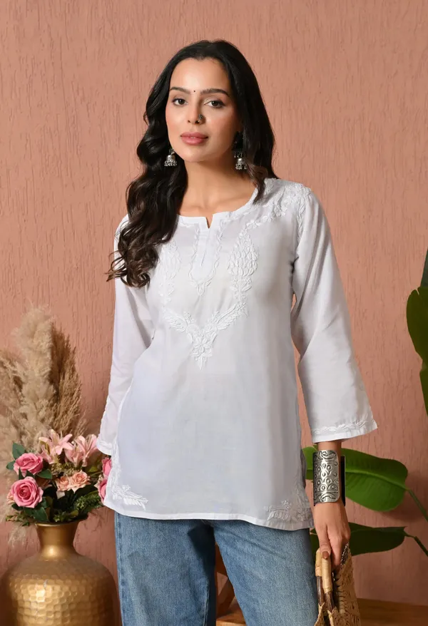 Women_Hand_Embroidered_Lucknowi_Chikankari_Cotton_Straight_Short_Top_White_Colour_White