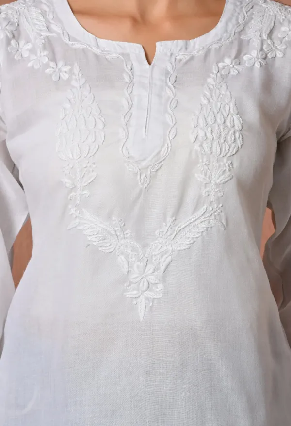 Women_Hand_Embroidered_Lucknowi_Chikankari_Cotton_Straight_Short_Top_White_Colour_White
