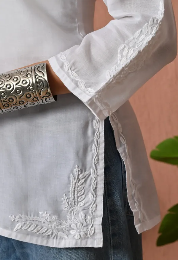 Women_Hand_Embroidered_Lucknowi_Chikankari_Cotton_Straight_Short_Top_White_Colour_White