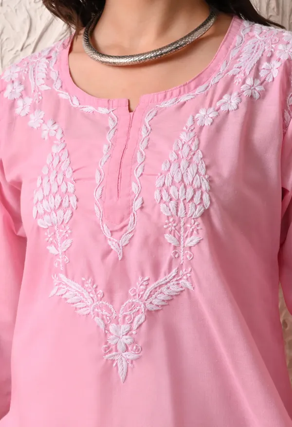 Women_Hand_Embroidered_Lucknowi_Chikankari_Cotton_Straight_Short_Top_Baby_Pink_Colour_Baby_Pink