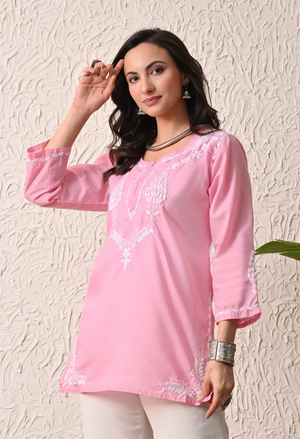 Women_Hand_Embroidered_Lucknowi_Chikankari_Cotton_Straight_Short_Top_Baby_Pink_Colour_Baby_Pink