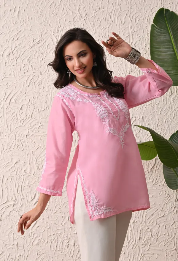 Women_Hand_Embroidered_Lucknowi_Chikankari_Cotton_Straight_Short_Top_Baby_Pink_Colour_Baby_Pink