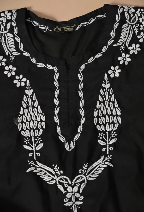 Women_Hand_Embroidered_Lucknowi_Chikankari_Cotton_Straight_Short_Top_Black_Colour_Black