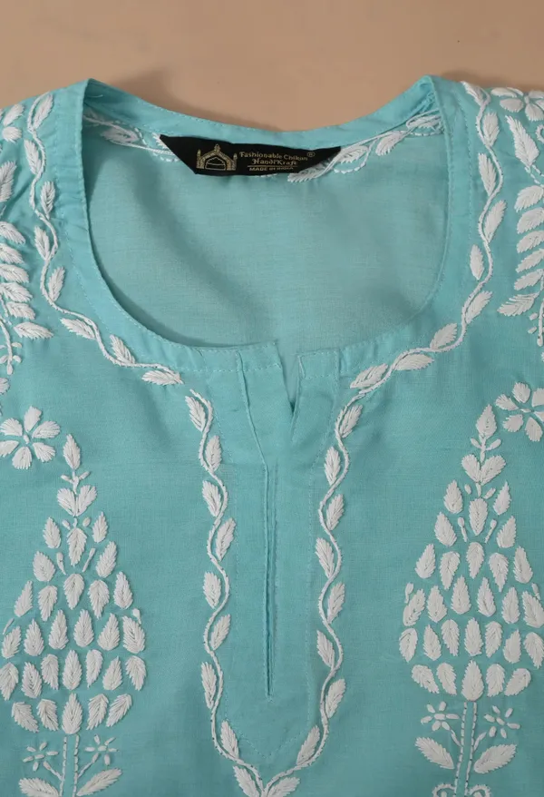 Women_Hand_Embroidered_Lucknowi_Chikankari_Cotton_Straight_Short_Top_Sky_Blue_Sky_Blue