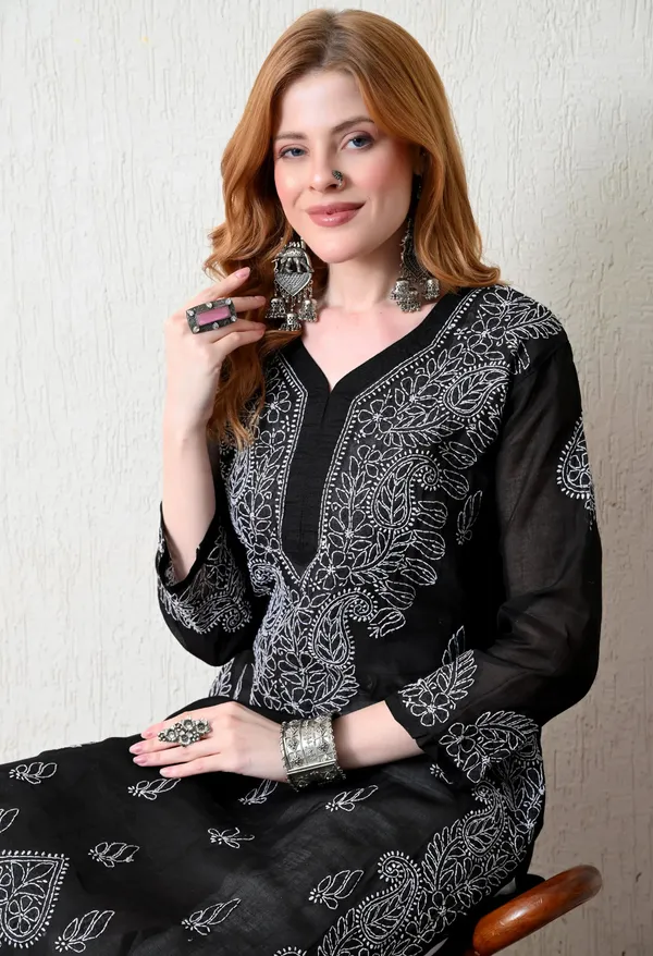 Pure_Cotton_Chikan_Handwork_Long_Kurti_Black_Black_Pure_Cotton