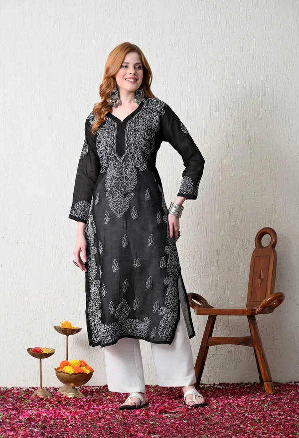 Pure_Cotton_Chikan_Handwork_Long_Kurti_Black_Black_Pure_Cotton