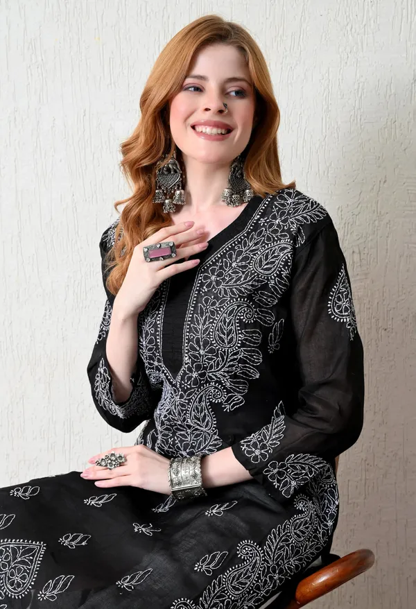 Pure_Cotton_Chikan_Handwork_Long_Kurti_Black_Black_Pure_Cotton