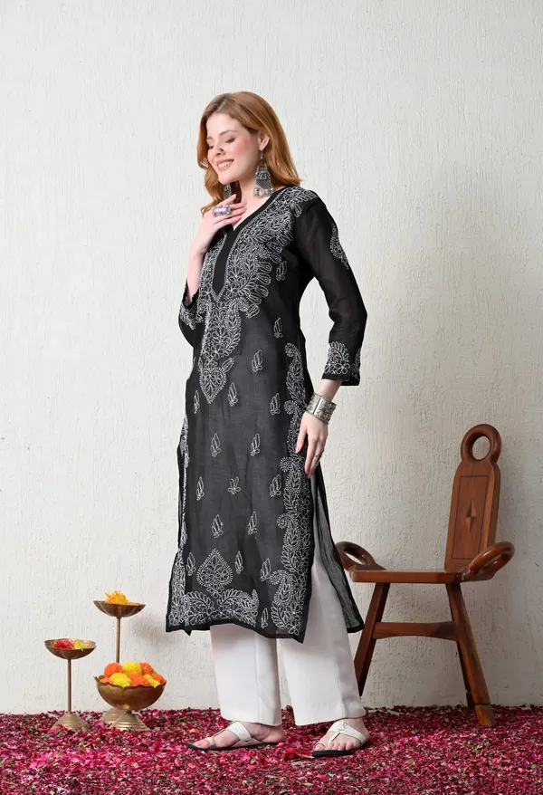 Pure_Cotton_Chikan_Handwork_Long_Kurti_Black_Black_Pure_Cotton