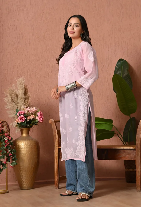 Pure_Cotton_Chikan_Handwork_Long_Kurti_Pink_Baby_Pink_Pure_Cotton