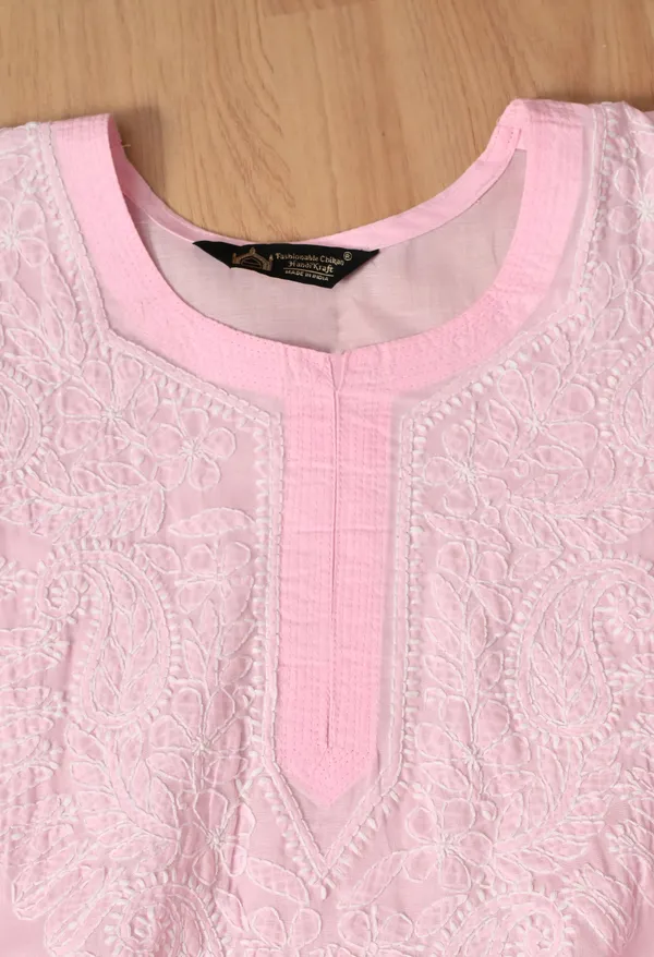 Pure_Cotton_Chikan_Handwork_Long_Kurti_Pink_Baby_Pink_Pure_Cotton