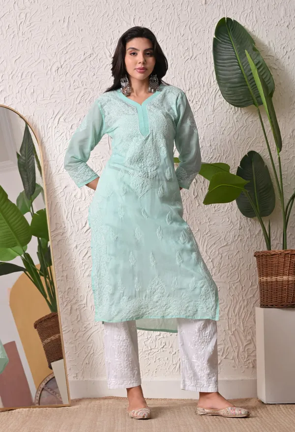 Pure_Cotton_Chikan_Handwork_Long_Kurti_Mint_Green_Mint_Green_Pure_Cotton