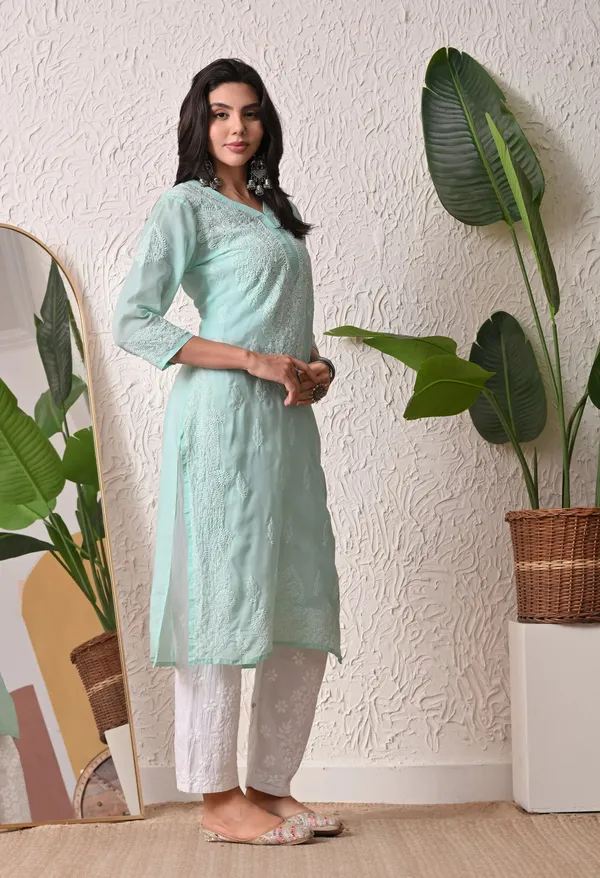 Pure_Cotton_Chikan_Handwork_Long_Kurti_Mint_Green_Mint_Green_Pure_Cotton