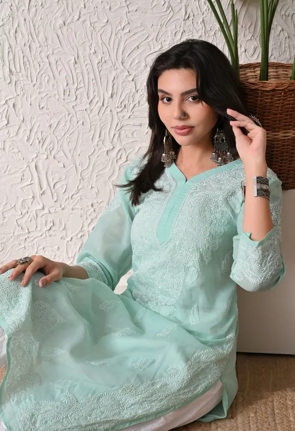 Pure_Cotton_Chikan_Handwork_Long_Kurti_Mint_Green_Mint_Green_Pure_Cotton
