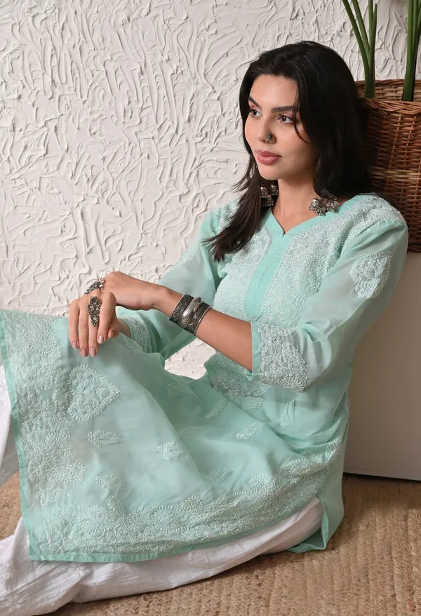 Pure_Cotton_Chikan_Handwork_Long_Kurti_Mint_Green_Mint_Green_Pure_Cotton