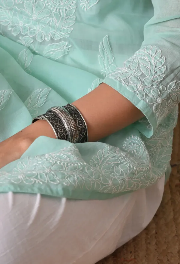 Pure_Cotton_Chikan_Handwork_Long_Kurti_Mint_Green_Mint_Green_Pure_Cotton