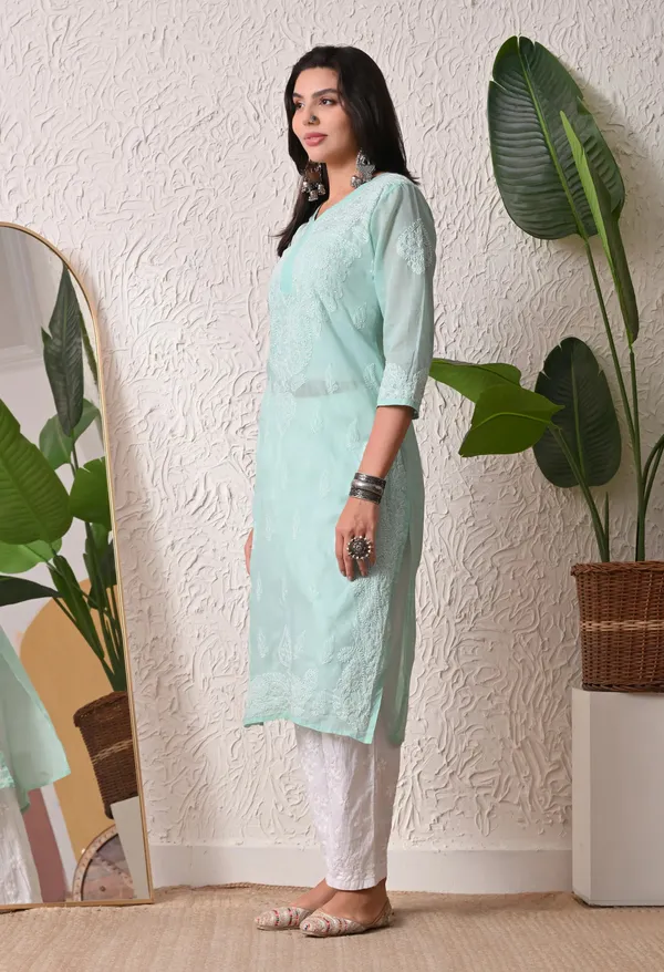 Pure_Cotton_Chikan_Handwork_Long_Kurti_Mint_Green_Mint_Green_Pure_Cotton