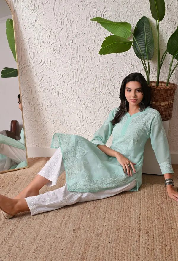 Pure_Cotton_Chikan_Handwork_Long_Kurti_Mint_Green_Mint_Green_Pure_Cotton