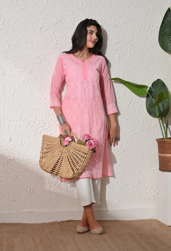 Pure_Cotton_Chikan_Handwork_Long_Kurti_Peach_Peach_Pure_Cotton