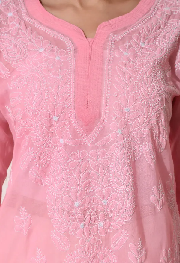 Pure_Cotton_Chikan_Handwork_Long_Kurti_Peach_Peach_Pure_Cotton