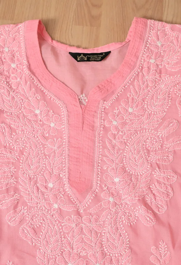 Pure_Cotton_Chikan_Handwork_Long_Kurti_Peach_Peach_Pure_Cotton