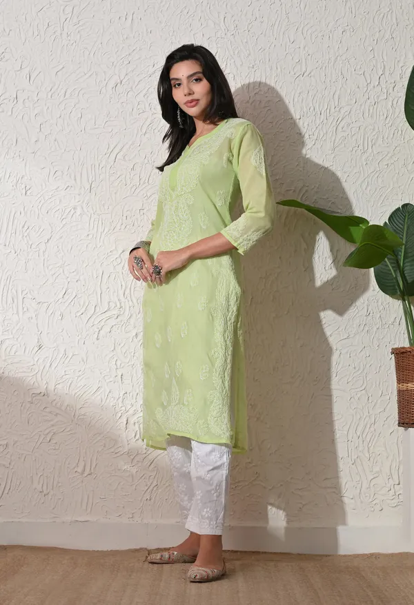 Pure_Cotton_Chikan_Handwork_Long_Kurti_Pista_Green_Pista_Green_Pure_Cotton