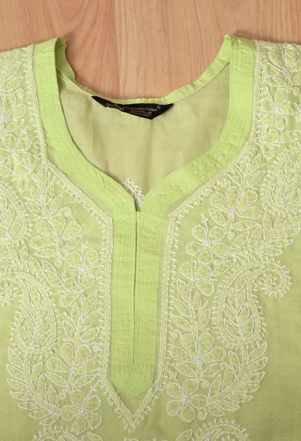 Pure_Cotton_Chikan_Handwork_Long_Kurti_Pista_Green_Pista_Green_Pure_Cotton