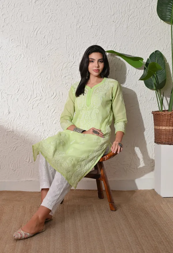 Pure_Cotton_Chikan_Handwork_Long_Kurti_Pista_Green_Pista_Green_Pure_Cotton