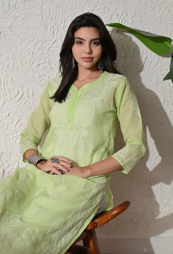 Pure_Cotton_Chikan_Handwork_Long_Kurti_Pista_Green_Pista_Green_Pure_Cotton