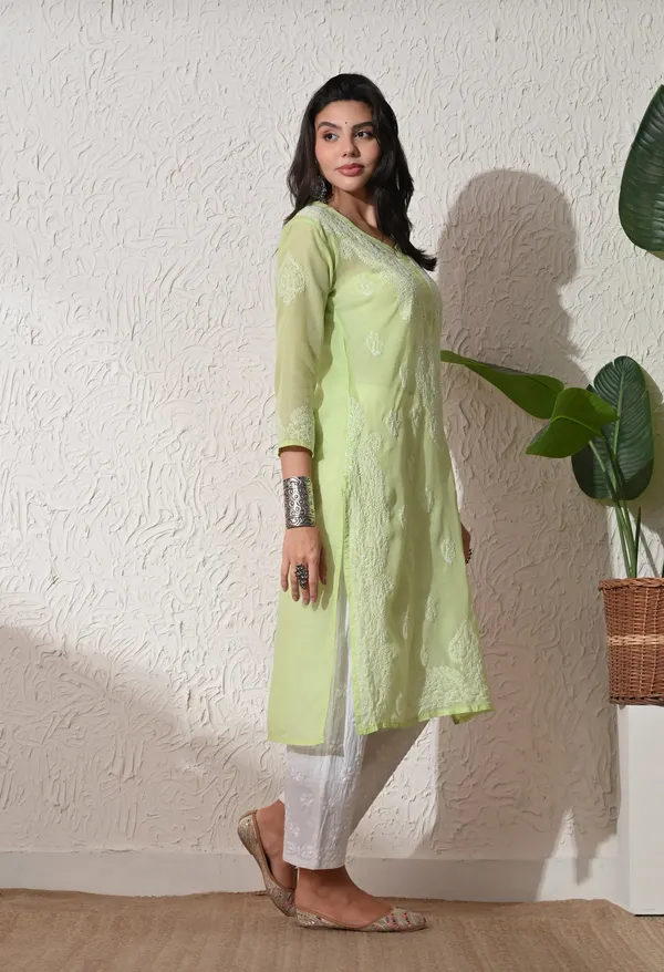 Pure_Cotton_Chikan_Handwork_Long_Kurti_Pista_Green_Pista_Green_Pure_Cotton