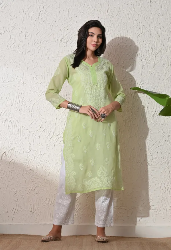 Pure_Cotton_Chikan_Handwork_Long_Kurti_Pista_Green_Pista_Green_Pure_Cotton