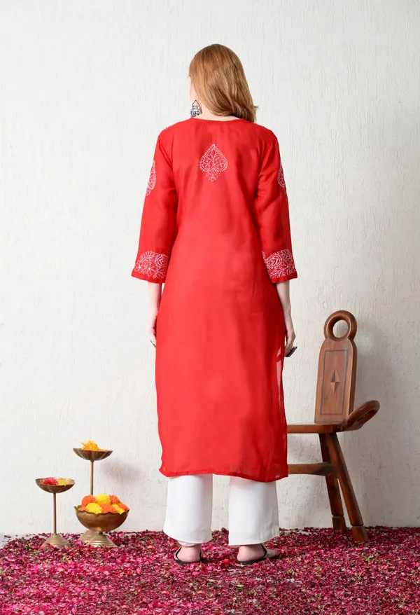 Pure_Cotton_Chikan_Handwork_Long_Kurti_Red_Red_Pure_Cotton
