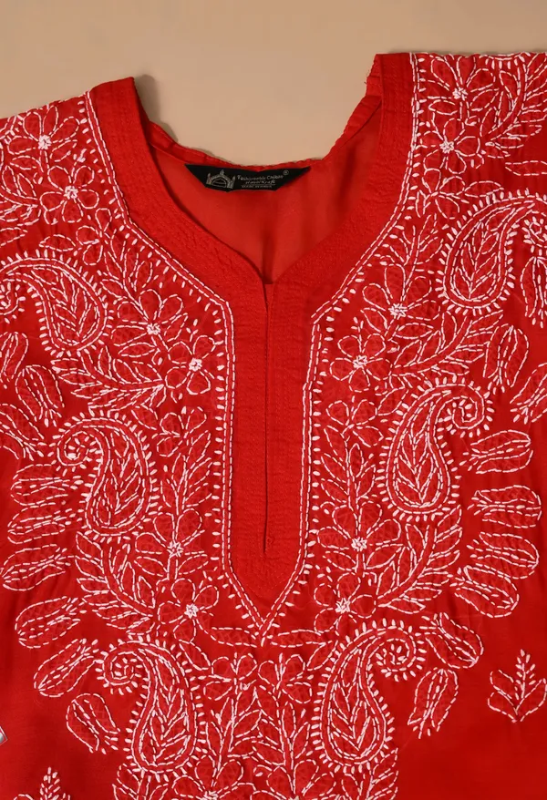Pure_Cotton_Chikan_Handwork_Long_Kurti_Red_Red_Pure_Cotton